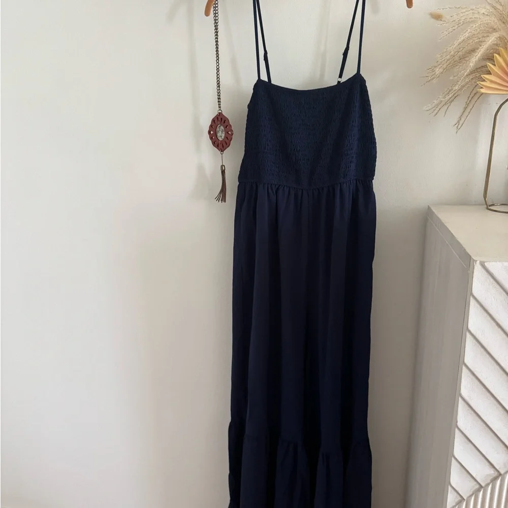 Three Bird Nest DAVI & DANI Navy Jumpsuit Smocked Tiered Jumpsuit - Picture 3 of 6